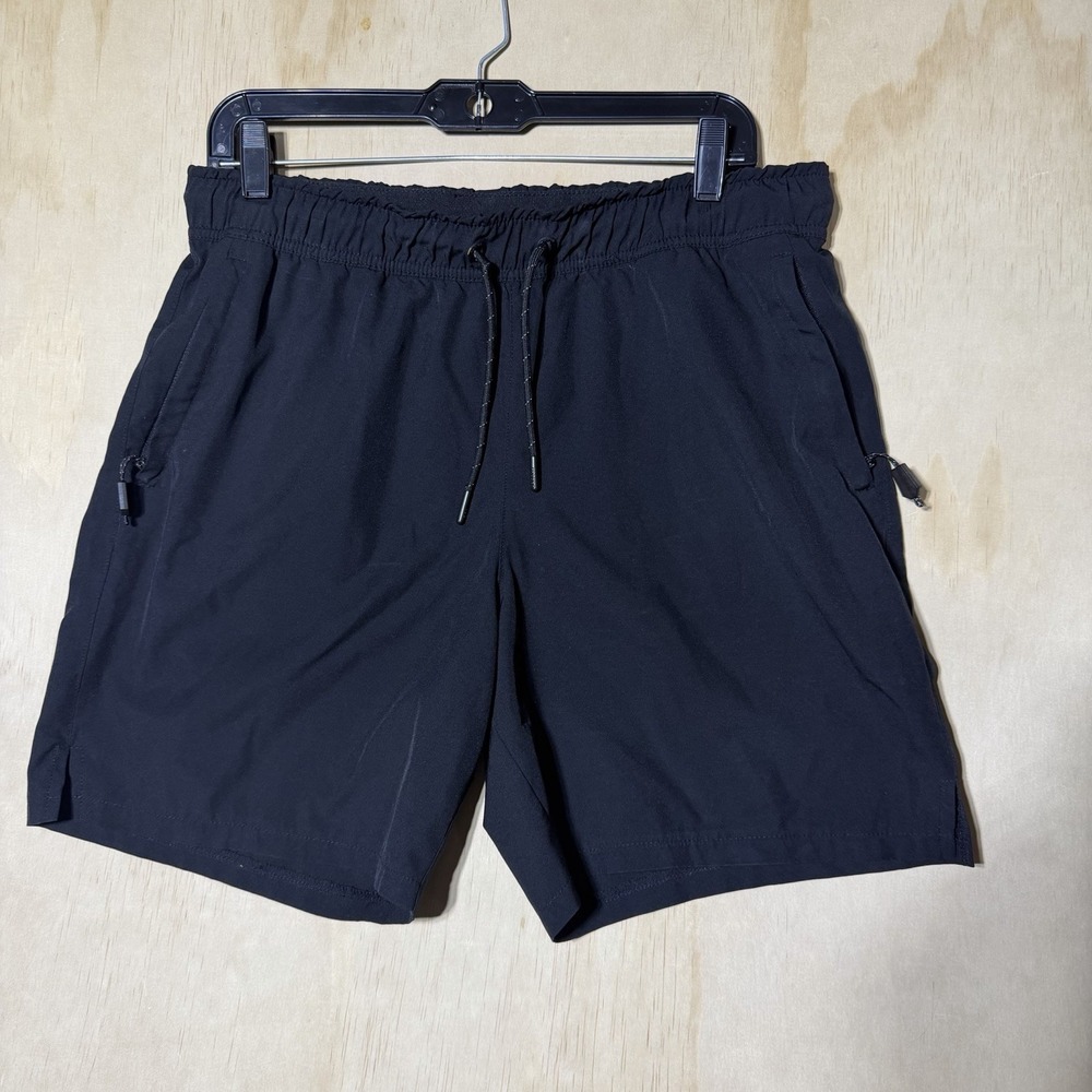 Motion Mens Medium Black Athletic Shorts Stretch Zip Pocket Training Gym Active